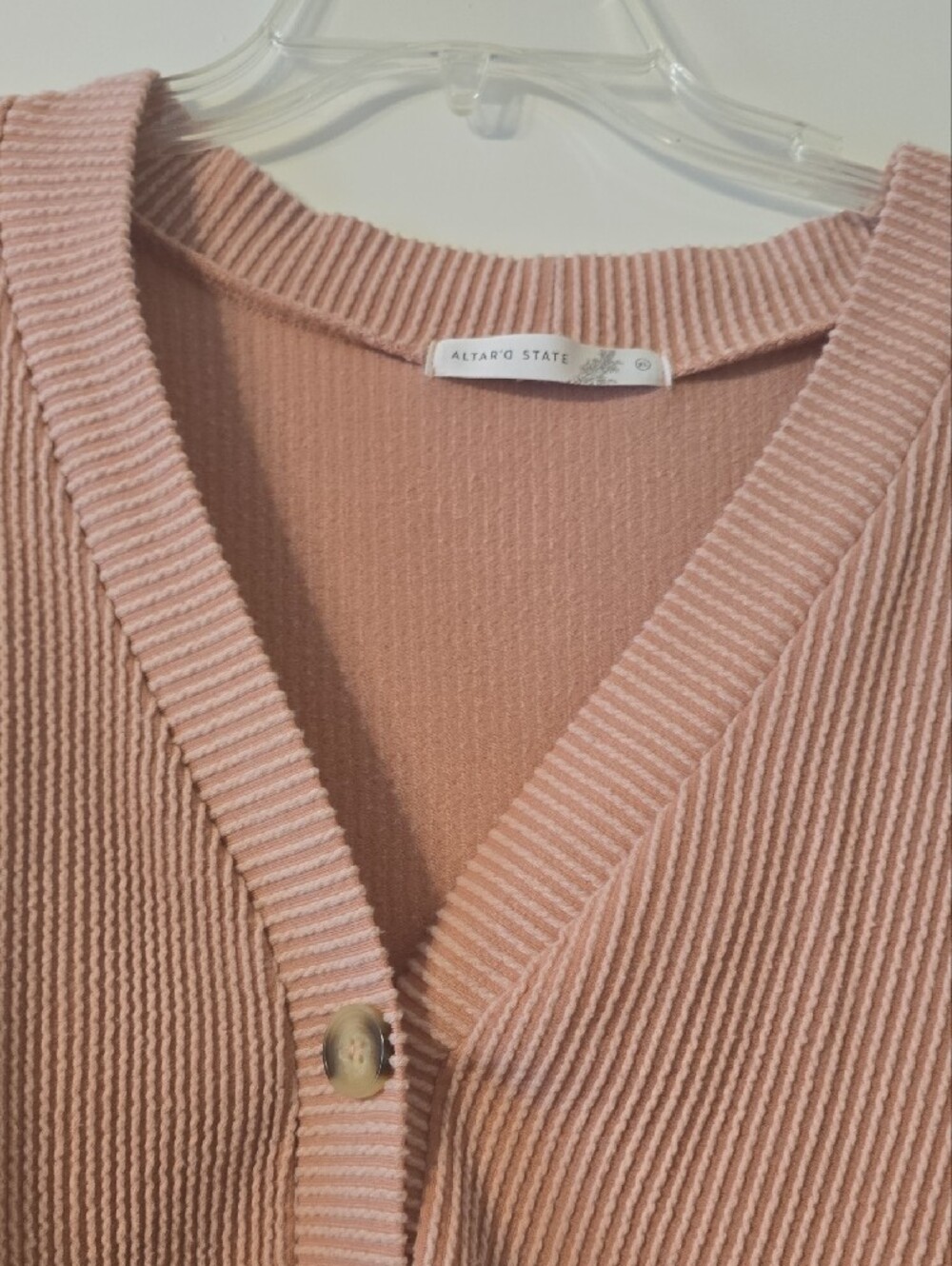 Altar'd State Dusty Rose Cropped Ribbed Button Cardigan - Picture 2 of 3